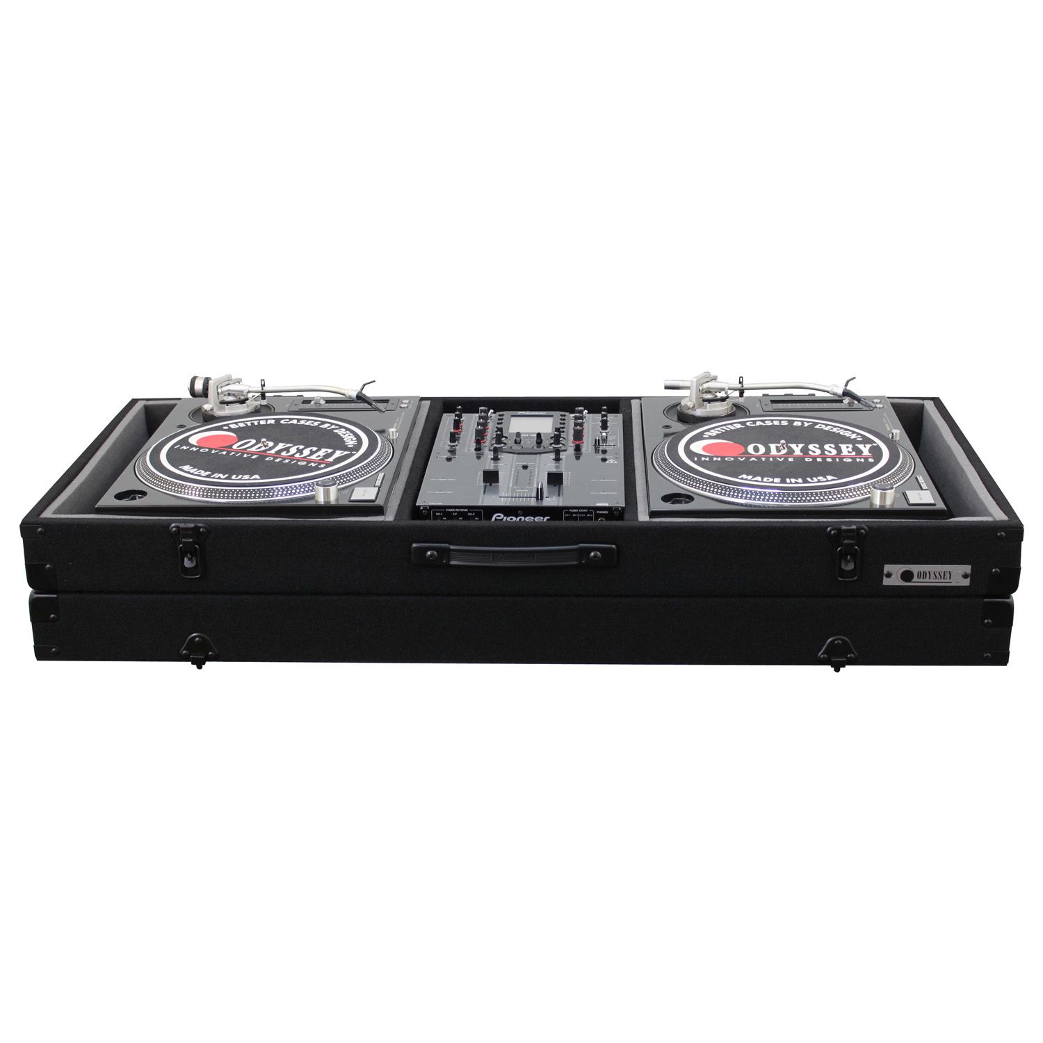 Universal 10" Format DJ Mixer and Two Battle Position Turntables Carpeted Coffin Case - Image 2