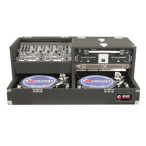 Two Standard Position Turntable Carpet Case with a Top Sliding Slanted 19" Mixer Rack and a 5U Vertical Rack