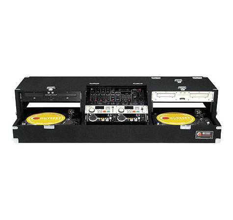 19" Rack Mountable DJ Mixer and Two Standard Position Turntables Carpet Case with Two Top Sliding 4U Racks