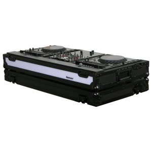 Black 10" Format DJ Mixer and Two Large Format Media Players Coffin Case with LED Panel