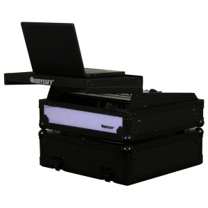 Black 10U 19" Rack Mountable Mixer Case with Glide Platform and LED Panel