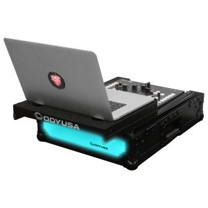 Black Low Profile Universal 12" Format DJ Mixer Case with Glide Platform and LED Panel