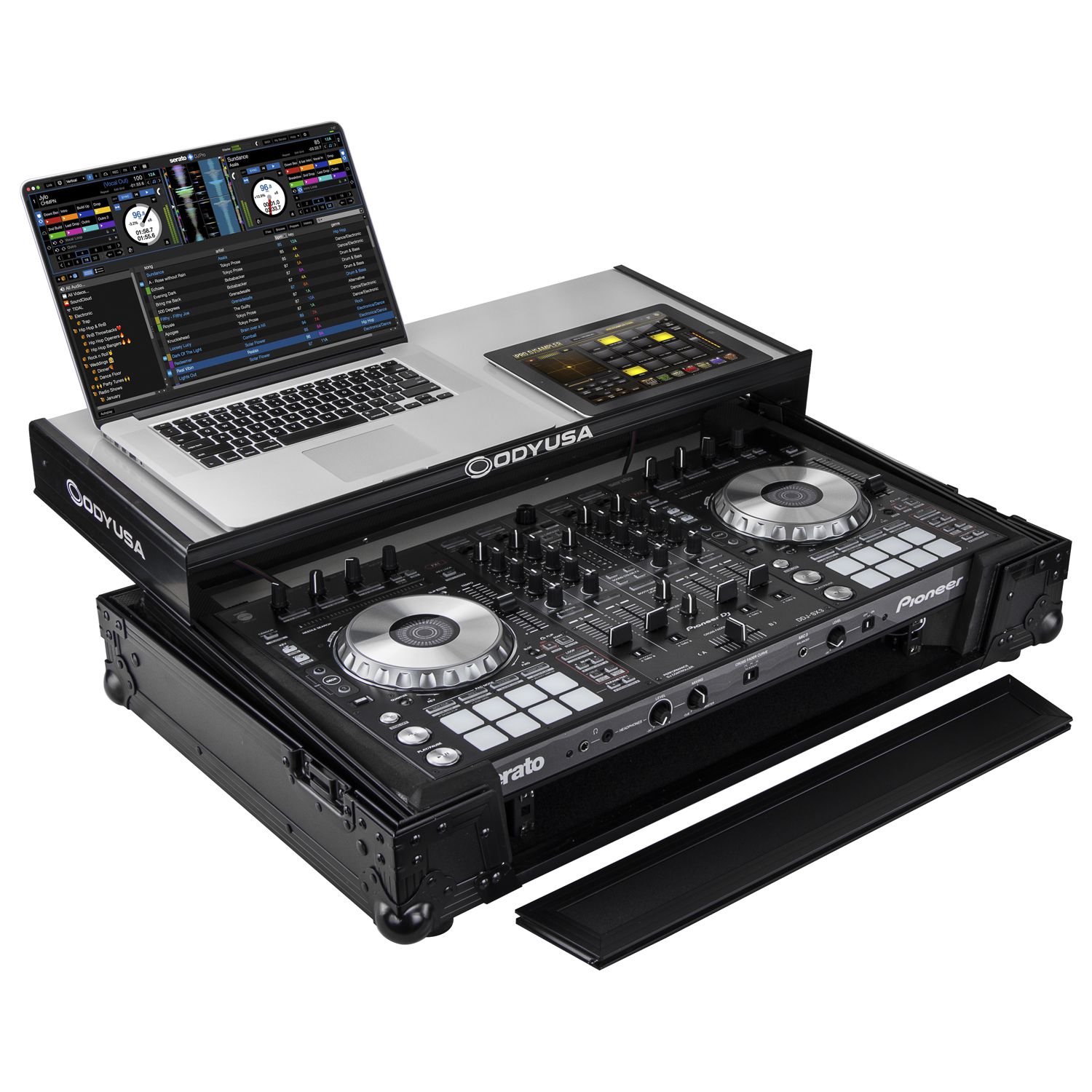 Black Pioneer DDJ-SX / DDJ-SX2 Case with 1U Rack Space LED panel and Glide Platform - Image 4