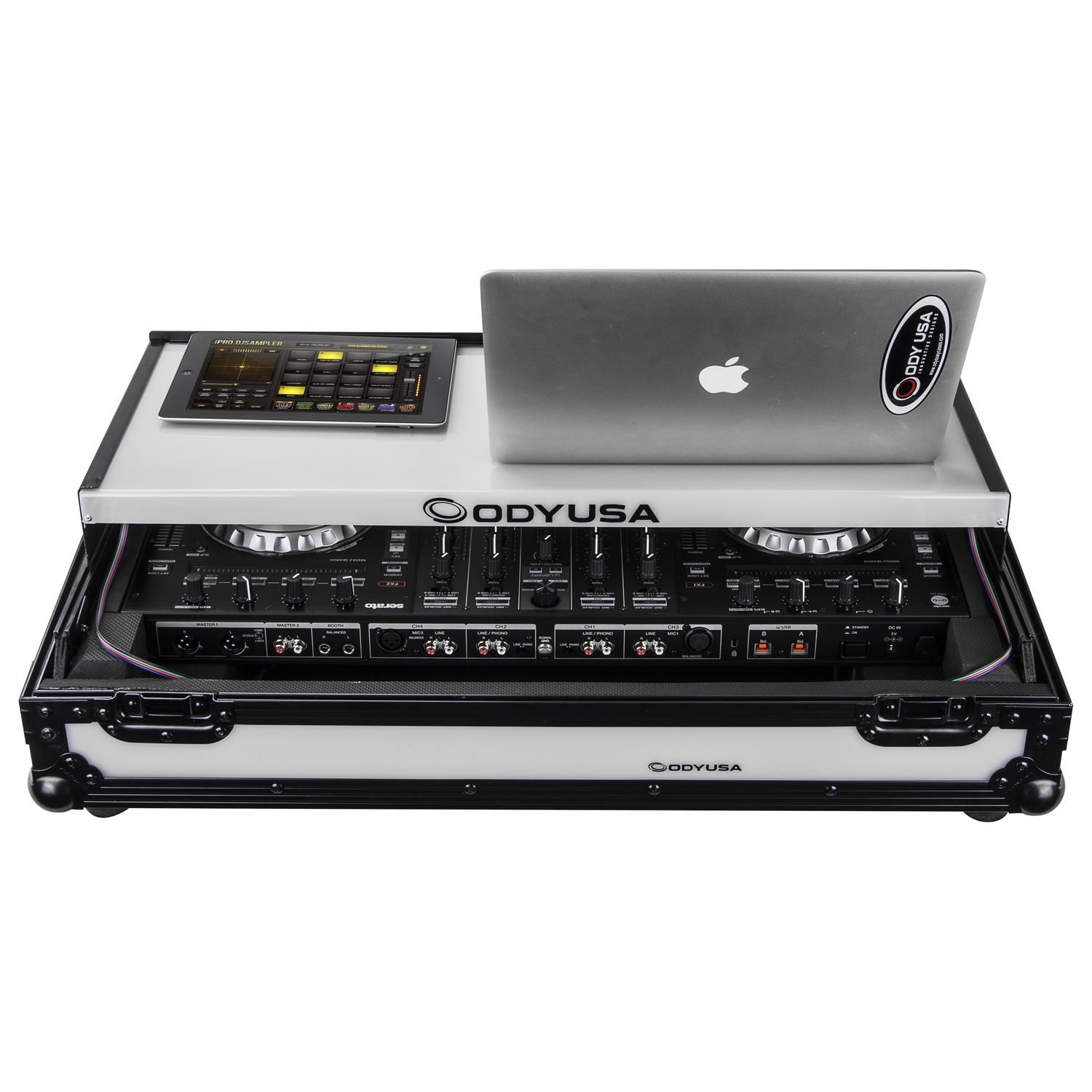Black Pioneer DDJ-SX / DDJ-SX2 Case with 1U Rack Space LED panel and Glide Platform - Image 5