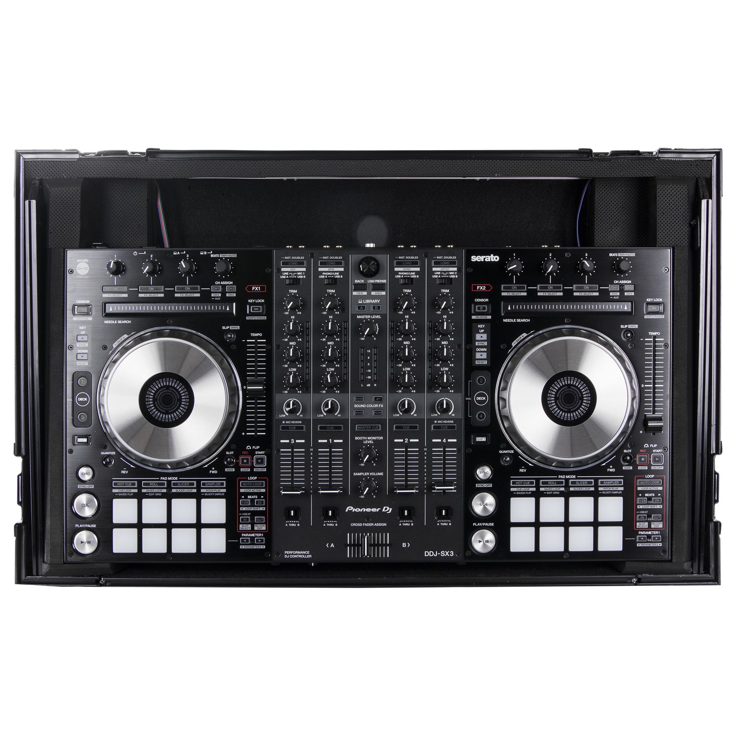 Black Pioneer DDJ-SX / DDJ-SX2 Case with 1U Rack Space LED panel and Glide Platform - Image 6