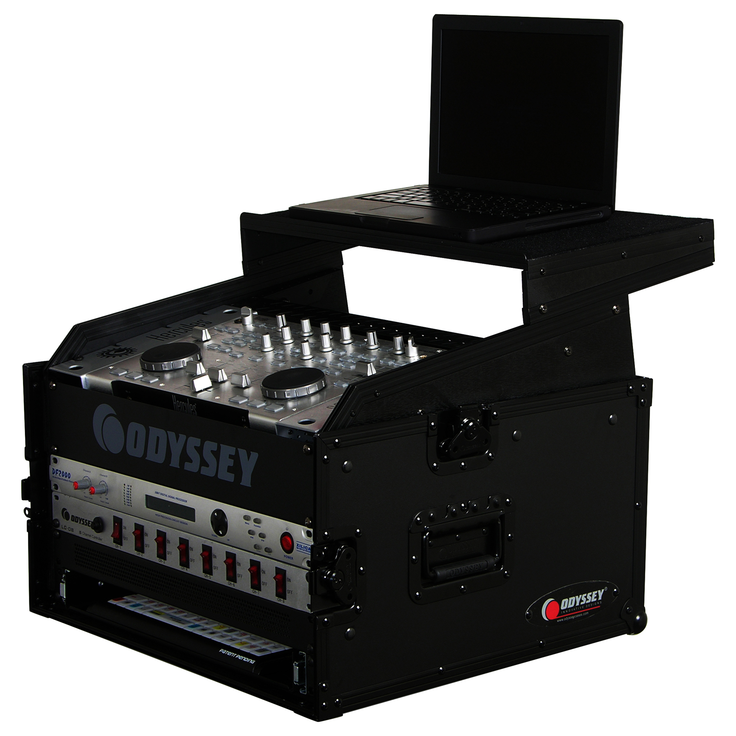 Black 10U Top Slanted 4U Vertical Combo Rack with Gliding Platform