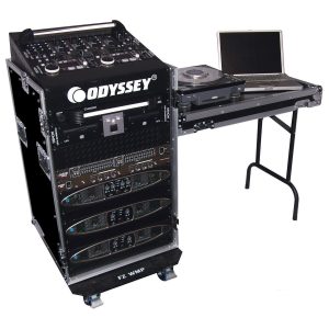 11U Top Slanted 16U Vertical Pro Combo Rack with Side Table and Casters