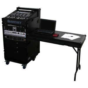 Black 11U Top Slanted 16U Vertical Pro Combo Rack with Side Table and Casters