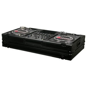 Black 12" Format DJ Mixer and Two Battle Position Turntables Flight Coffin Case