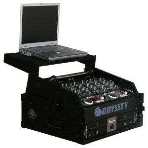 Black 10U Top Slanted 2U Bottom Vertical Pro Combo Rack with Glide Platform