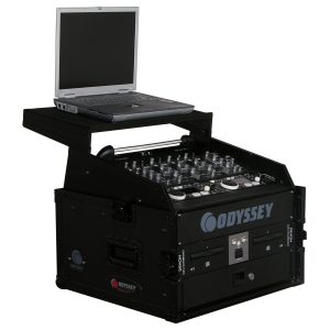 Black 10U Top Slanted 4U Bottom Vertical Pro Combo Rack with Glide Platform