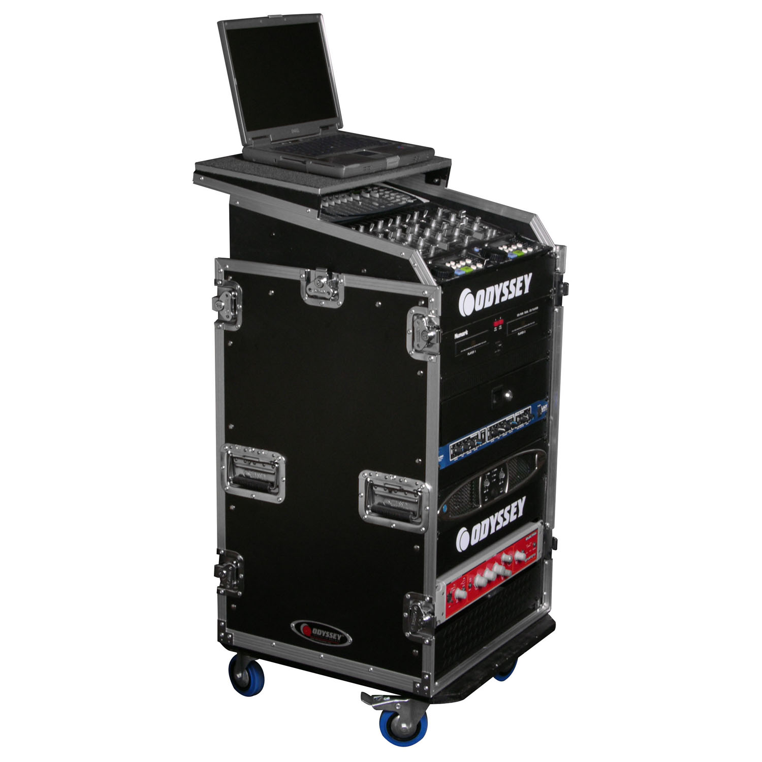 11U Top Slanted 16U Bottom Vertical Pro Combo Rack with Casters and Glide Platform - Image 3