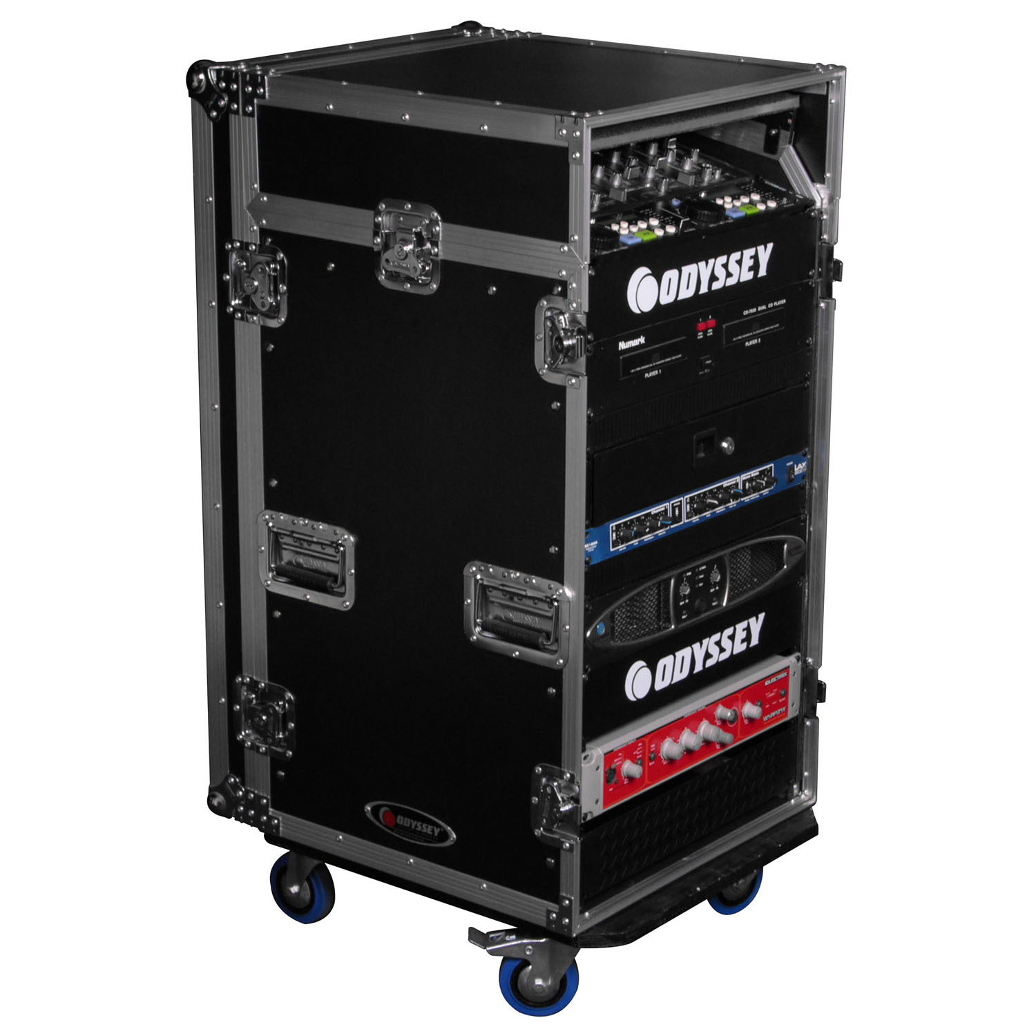 11U Top Slanted 16U Bottom Vertical Pro Combo Rack with Casters and Glide Platform - Image 5