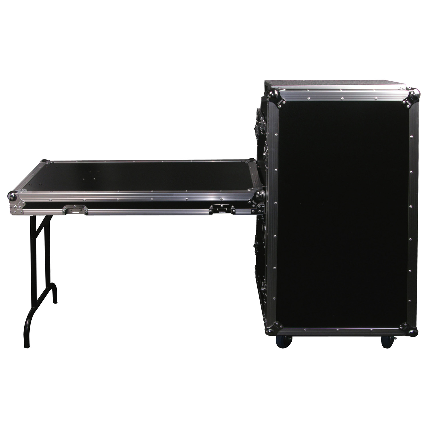 Deluxe 11U Top Slanted 16U Bottom Vertical Pro Combo Rack with Casters, Side Table, and Glide Platform - Image 3