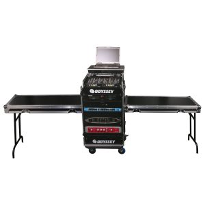 Deluxe 12U Top Slanted 14U Bottom Vertical Pro Combo Rack with Casters, Two Side Tables, and Glide Platform