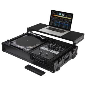 Black Reversible 10" Format DJ Mixer and One Battle Position Turntable Coffin Flight Case with Glide Platform