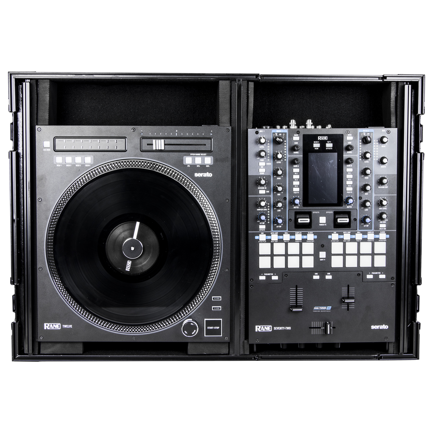 Black Reversible Compact Rane Twelve and Rane Seventy / Seventy-Two Battle DJ Coffin Flight Case with Glide Platform - Image 5