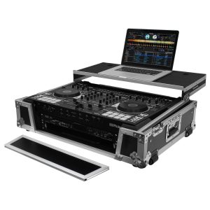 Roland DJ-808 / Denon MC7000 Flight Case with 2U Rack Space and Glide Platform