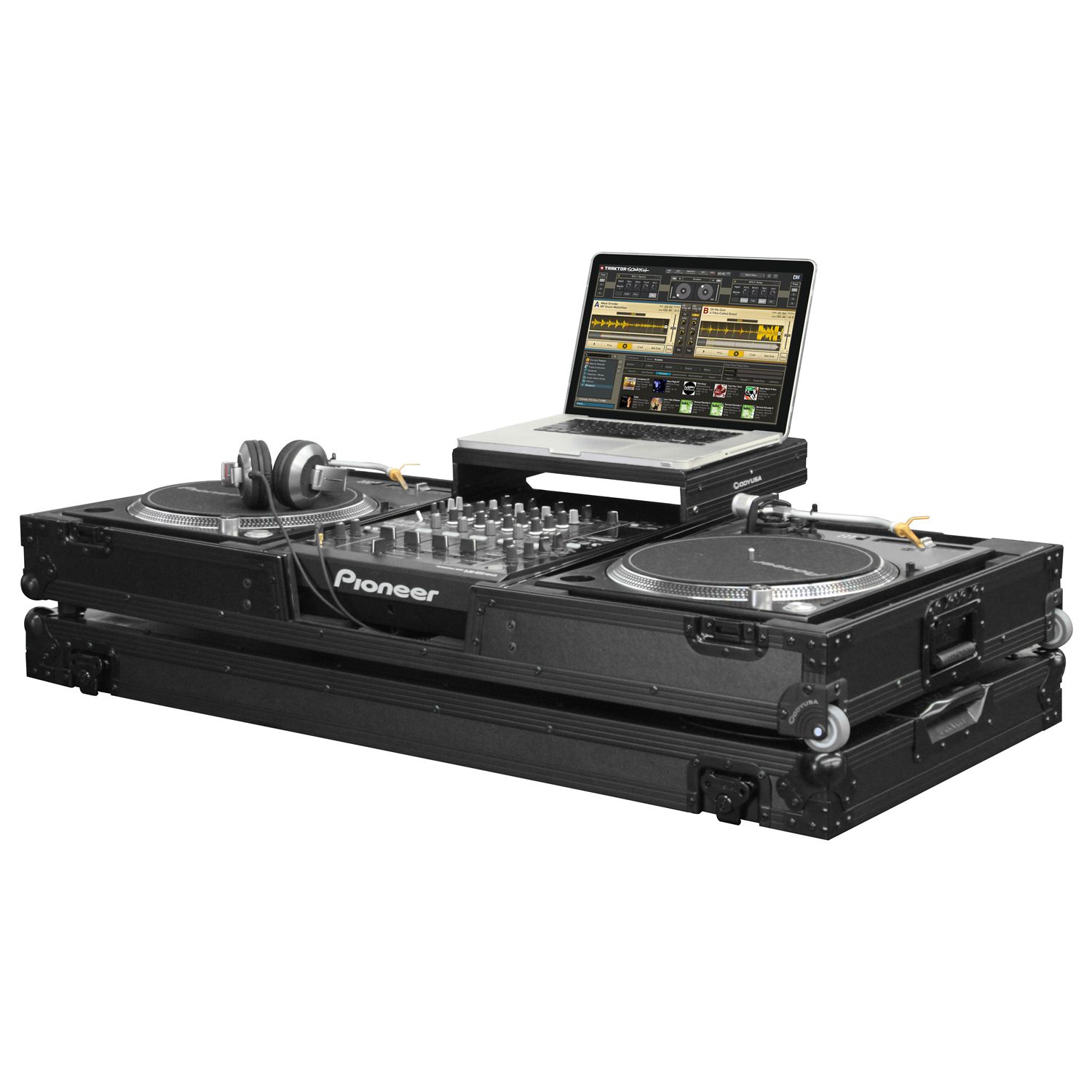 Black DJ Coffin for Two Battle Position Turntables and One 12" Format Mixer with Glide Platform