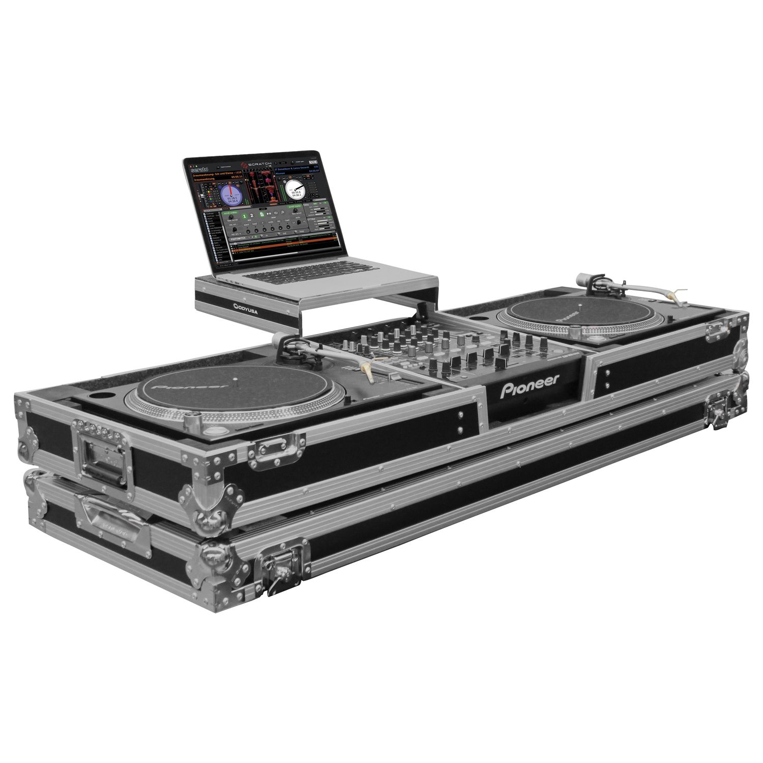 DJ Coffin For 2 Turntables In Standard Position & A 12" Format DJ Mixer Flight Zone Low Profile Glide Style Series - Image 3