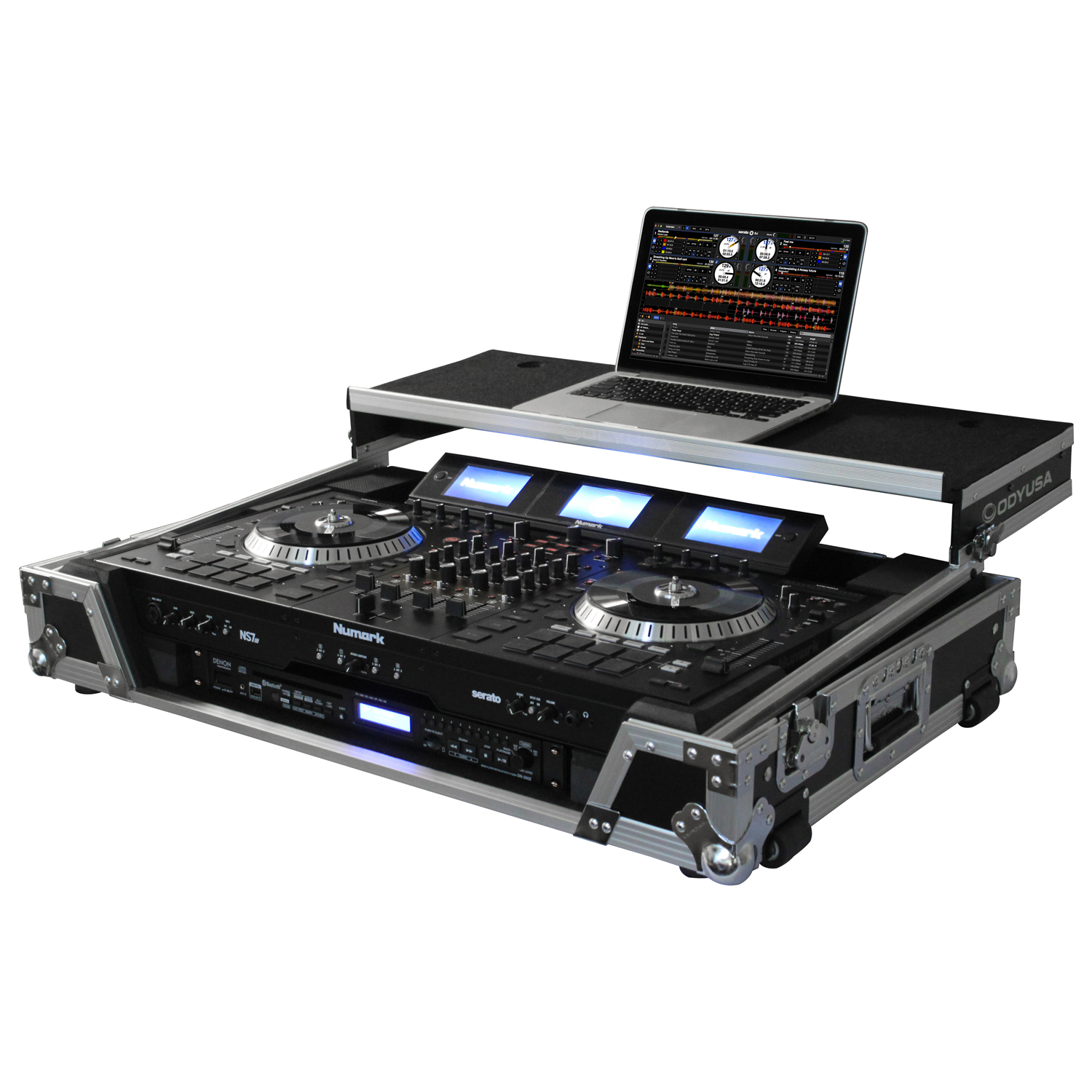 Numark NS7 / NS7II / NS7III Flight Case with 1U Rack Space and Glide Platform