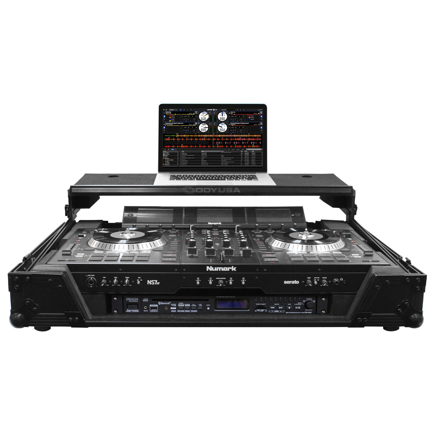 Black Numark NS7 / NS7II / NS7III Flight Case with 1U Rack Space and Glide Platform - Image 2