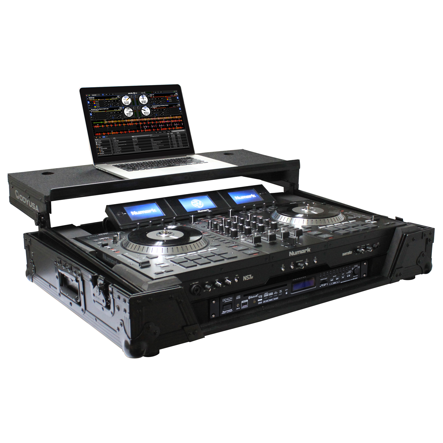 Black Numark NS7 / NS7II / NS7III Flight Case with 1U Rack Space and Glide Platform - Image 3