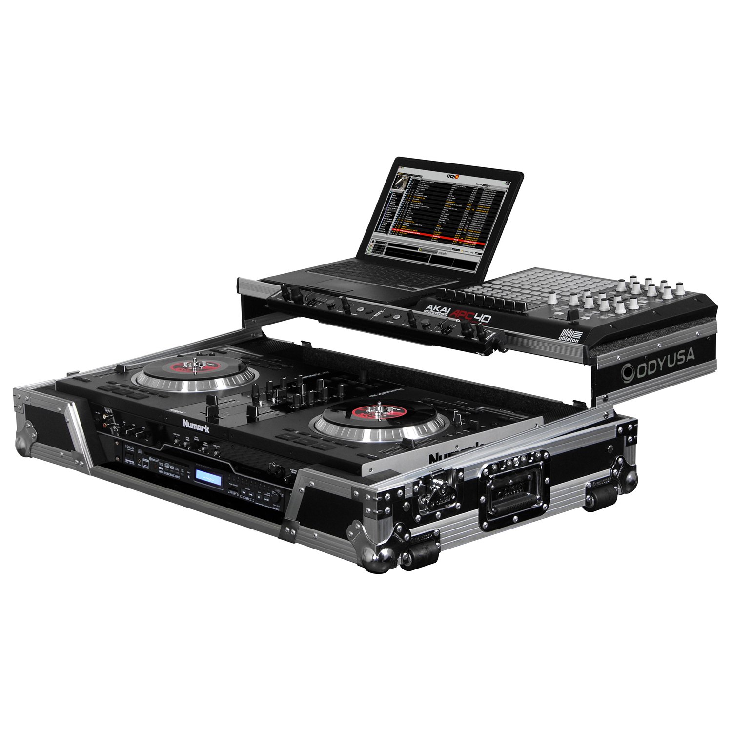 Numark NS7 / NSFX Flight Case with 1U Rrack Space and Glide Platform