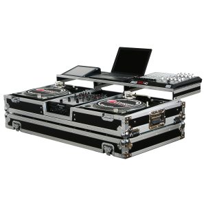 Universal 10" Format DJ Mixer and Two Battle Position Turntables Flight Coffin Case with Full Glide Platform