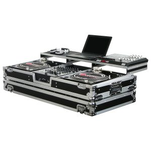 Universal 12" Format DJ Mixer and Two Battle Position Turntables Flight Coffin Case with Full Glide Platform