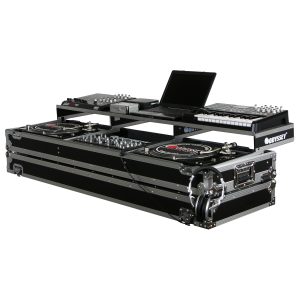 Universal 19" Format DJ Mixer and Two Standard Position Turntables Flight Coffin Case with Full Glide Platform