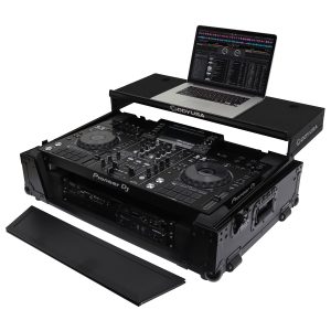 Black Pioneer XDJ-RX / XDJ-RX2 Flight Case with 2U Rack Space and Glide Platform