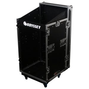 11U Top Slanted 16U Bottom Vertical Space Saver Combo Rack with Wheels