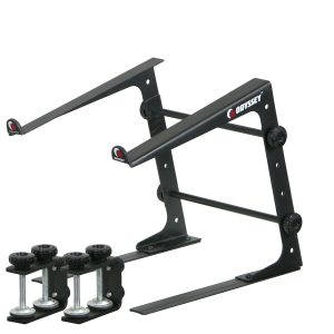 BLACK LAPTOP/GEAR L STAND WITH TABLE/CASE CLAMPS