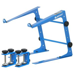 DESIGNER DJ&trade; SERIES BLUE L STAND WITH TABLE/CASE CLAMPS