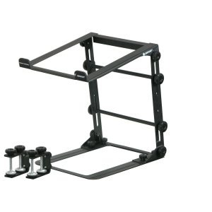 BLACK L STAND MOBILE FOLDING LAPTOP/GEAR STAND WITH TABLE/CASE CLAMPS