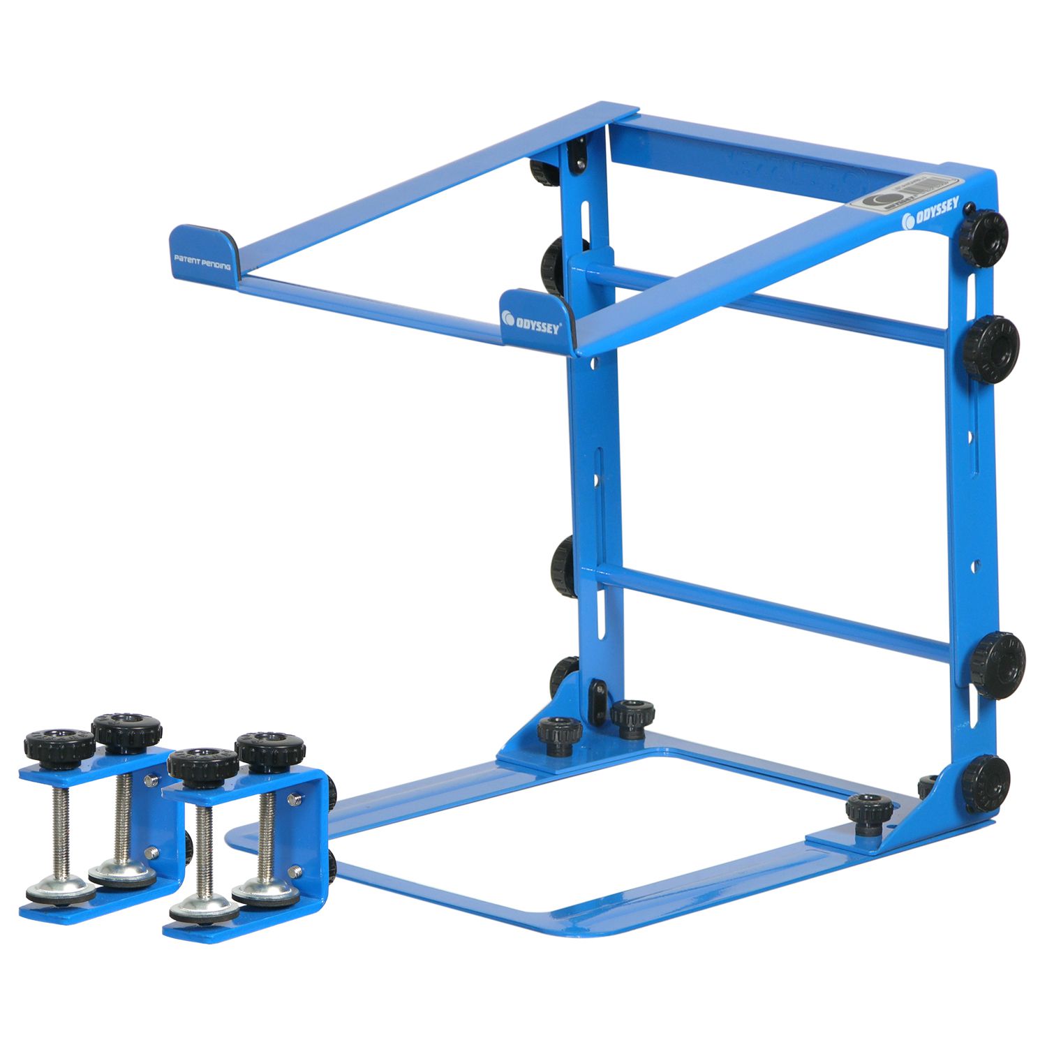 DESIGNER DJ™ SERIES BLUE L STAND MOBILE FOLDING LAPTOP/GEAR STAND WITH TABLE/CASE CLAMPS