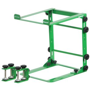 DESIGNER DJ&trade; SERIES GREEN L STAND MOBILE FOLDING LAPTOP/GEAR STAND WITH TABLE/CASE CLAMPS
