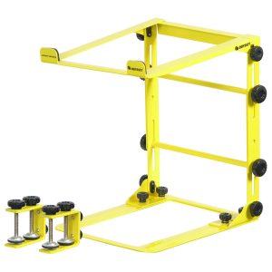 DESIGNER DJ&trade; SERIES YELLOW L STAND MOBILE FOLDING LAPTOP/GEAR STAND WITH TABLE/CASE CLAMPS