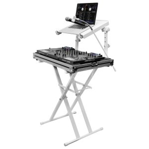 White Two Tier X-Stand with Mic Boom and Top Shelf