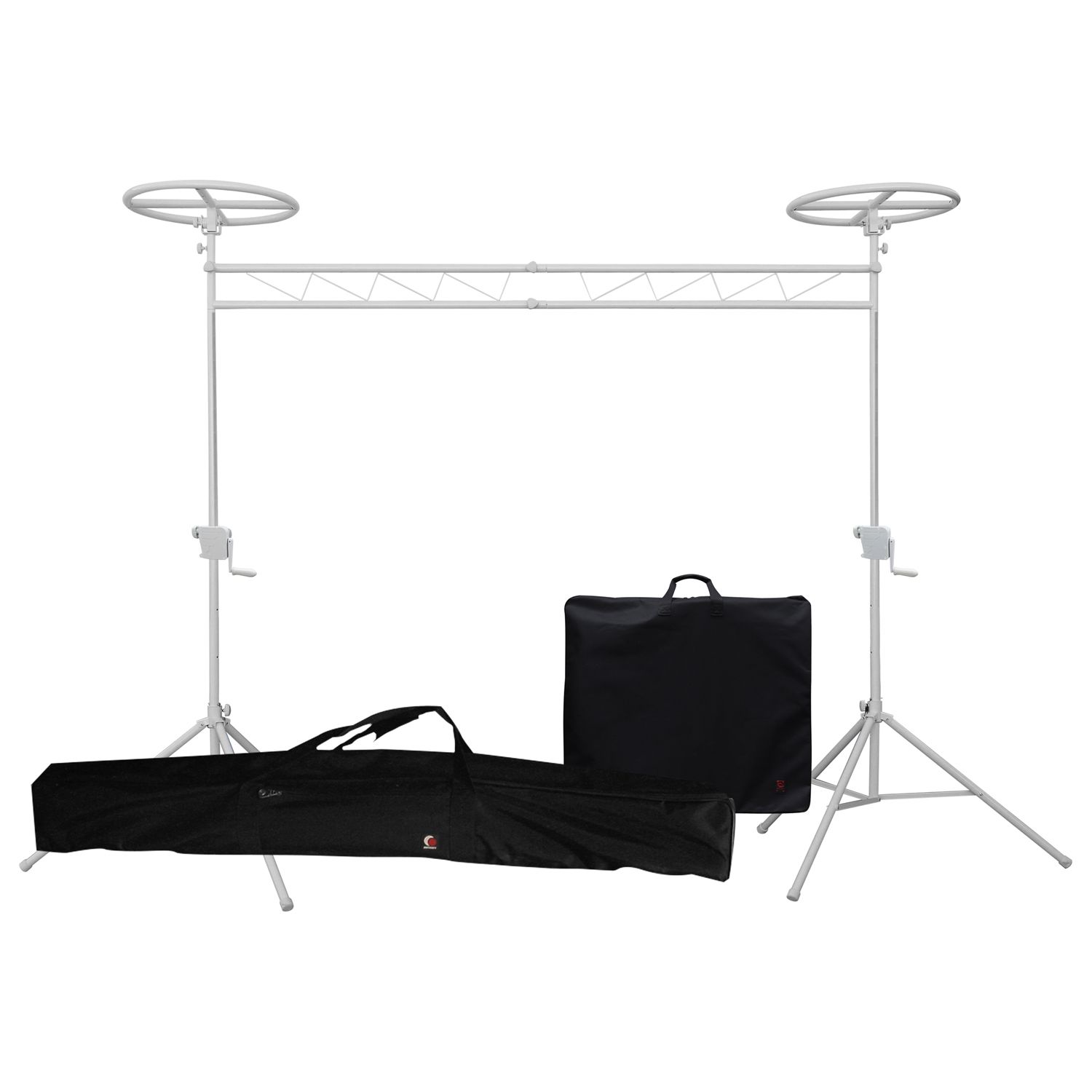 White 10' Wide Halo Ring Mobile Lighting System with Height Adjstable Crank and Carrying Bags