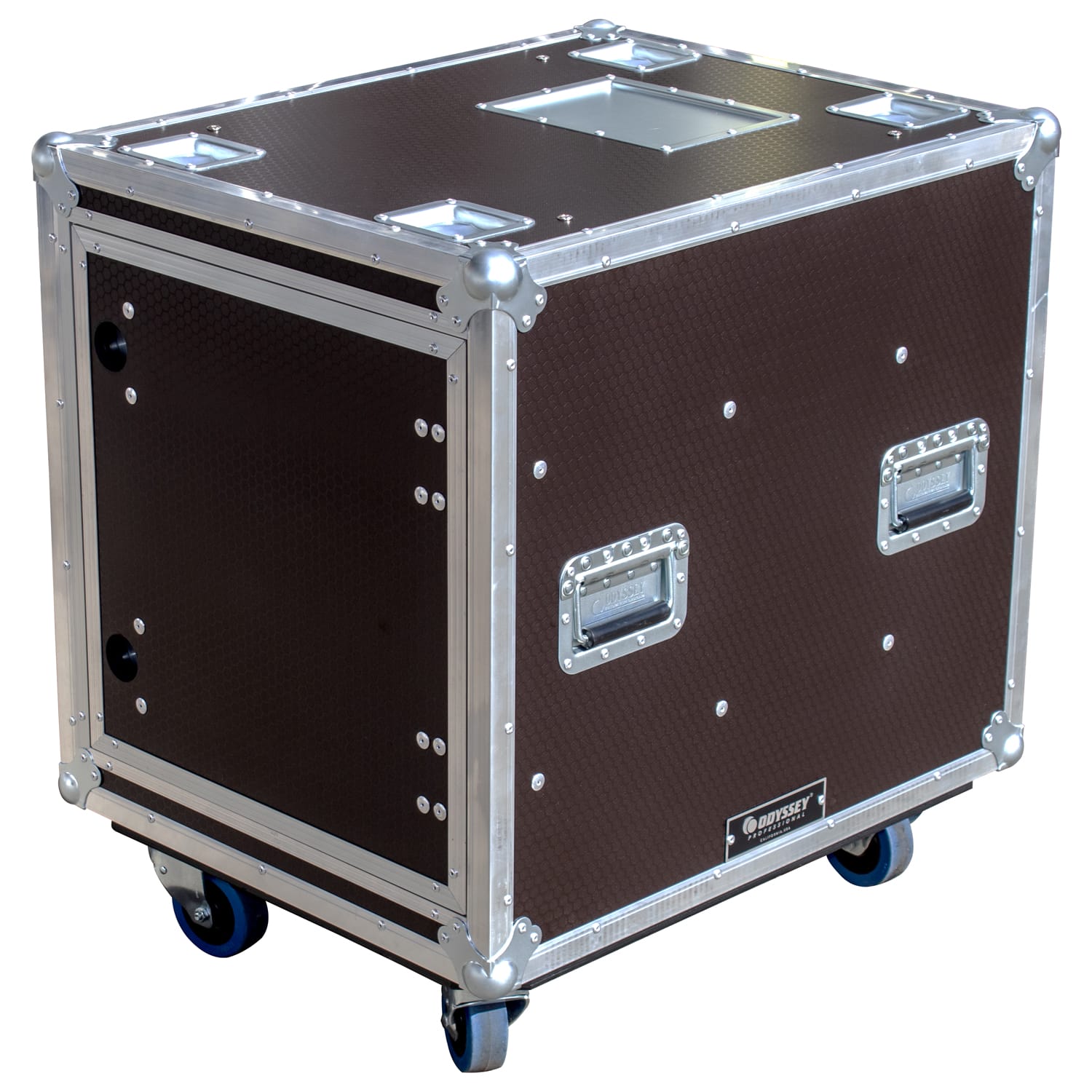 Odyssey Professional 24" x 30" x 32" 12U Brown Hex Board Slam Rack with Caster Wheels - Image 3