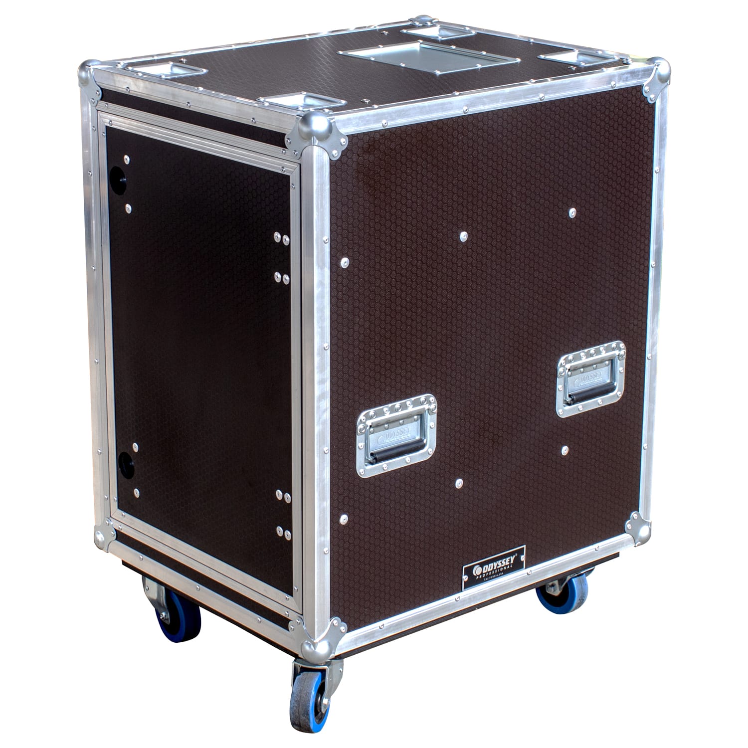 Odyssey Professional 24" x 30" x 39" 16U Brown Hex Board Slam Rack with Caster Wheels - Image 3