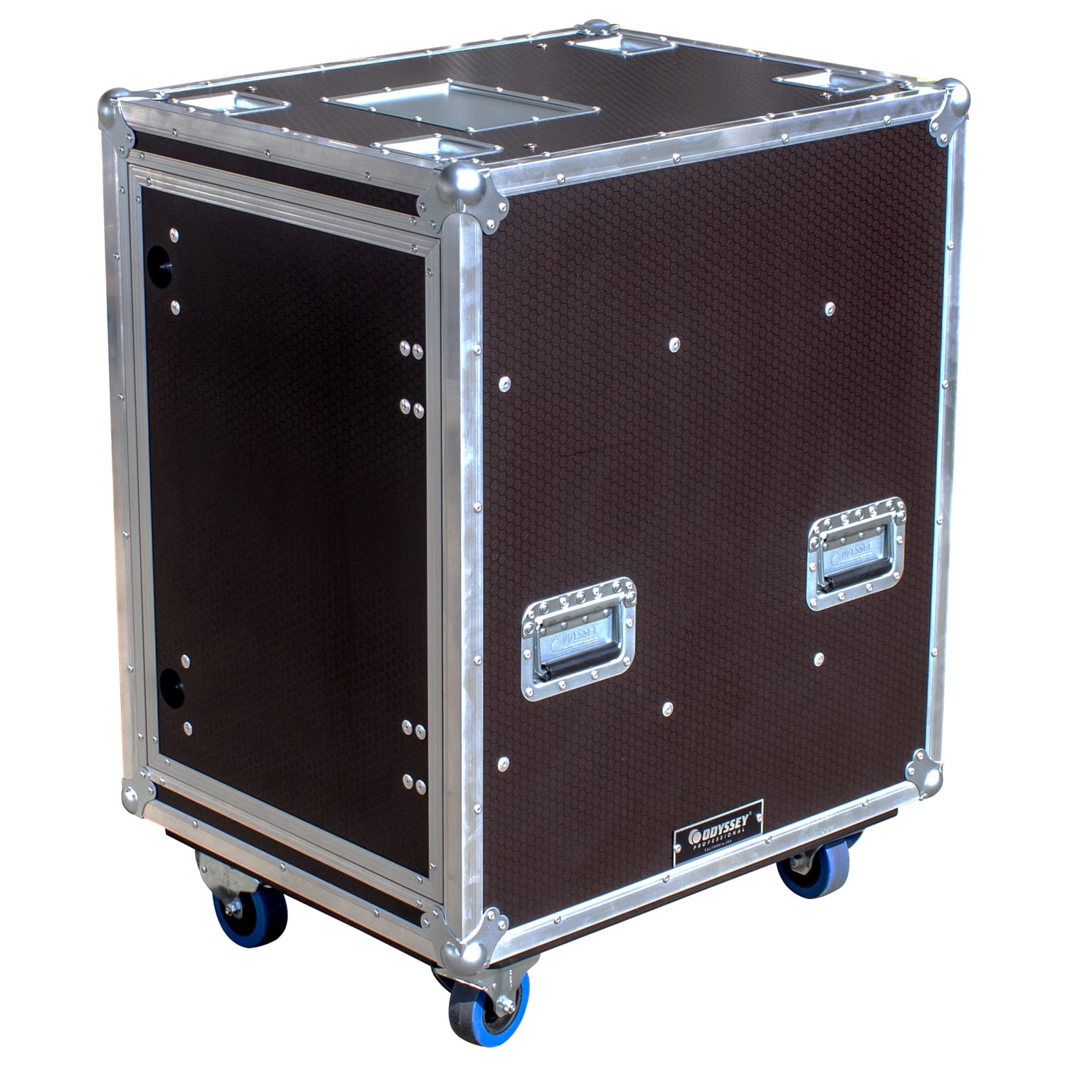 Odyssey Professional 24" x 30" x 39" 16U Brown Hex Board Slam Rack with Caster Wheels - Image 4