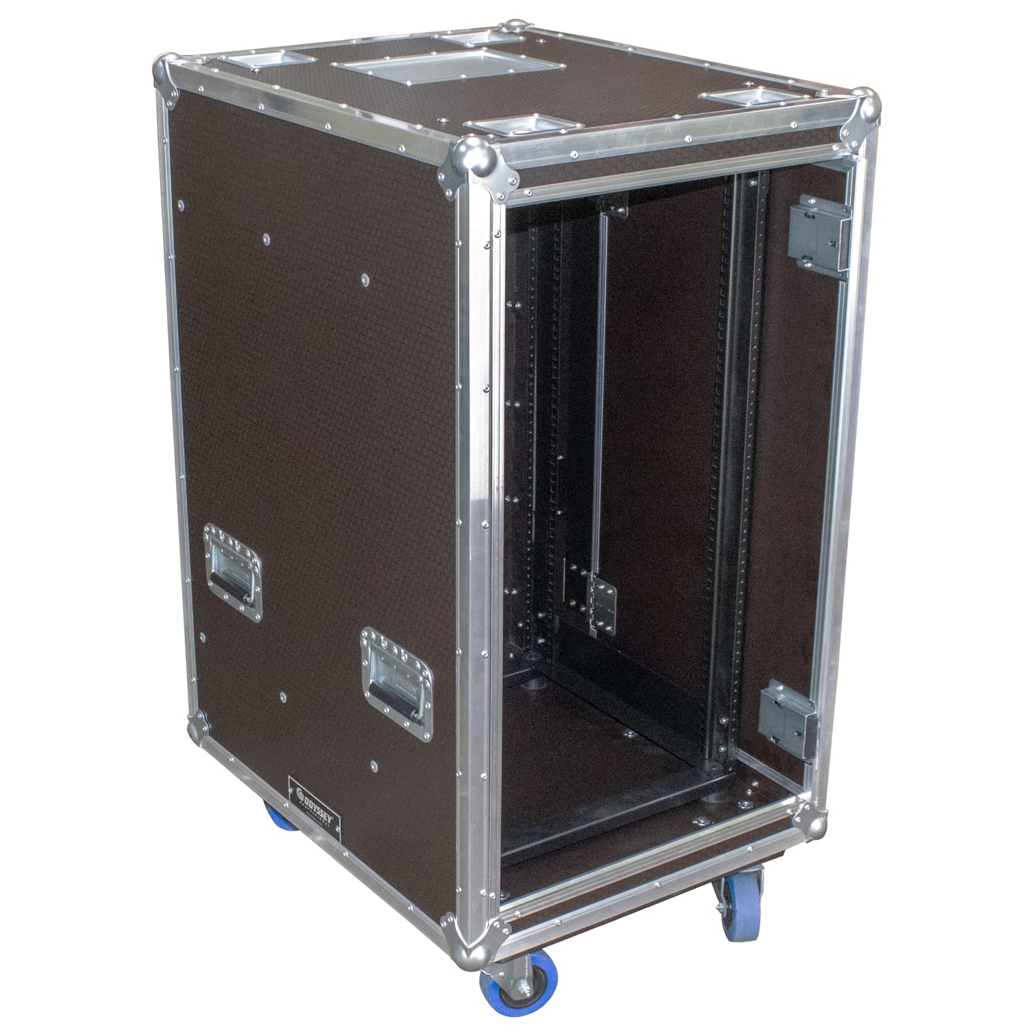 Odyssey Professional 24" x 30" x 46" 20U Brown Hex Board Slam Rack with Caster Wheels