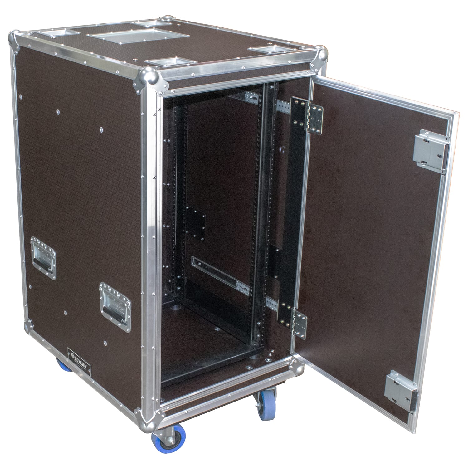 Odyssey Professional 24" x 30" x 46" 20U Brown Hex Board Slam Rack with Caster Wheels - Image 2