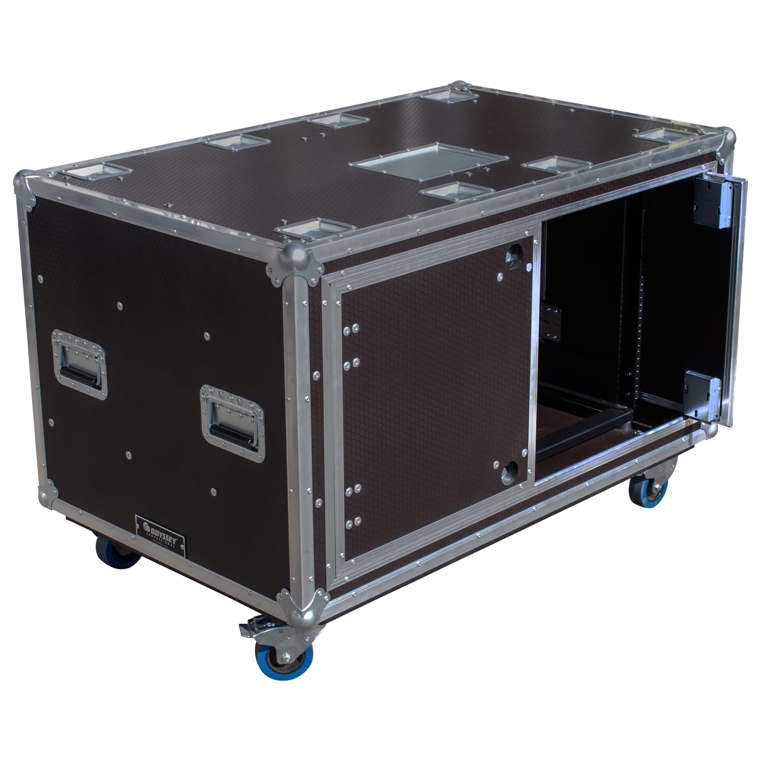 Odyssey Professional 48" x 30" x 32" Dual 12U Brown Hex Board Slam Rack with Caster Wheels - Image 2