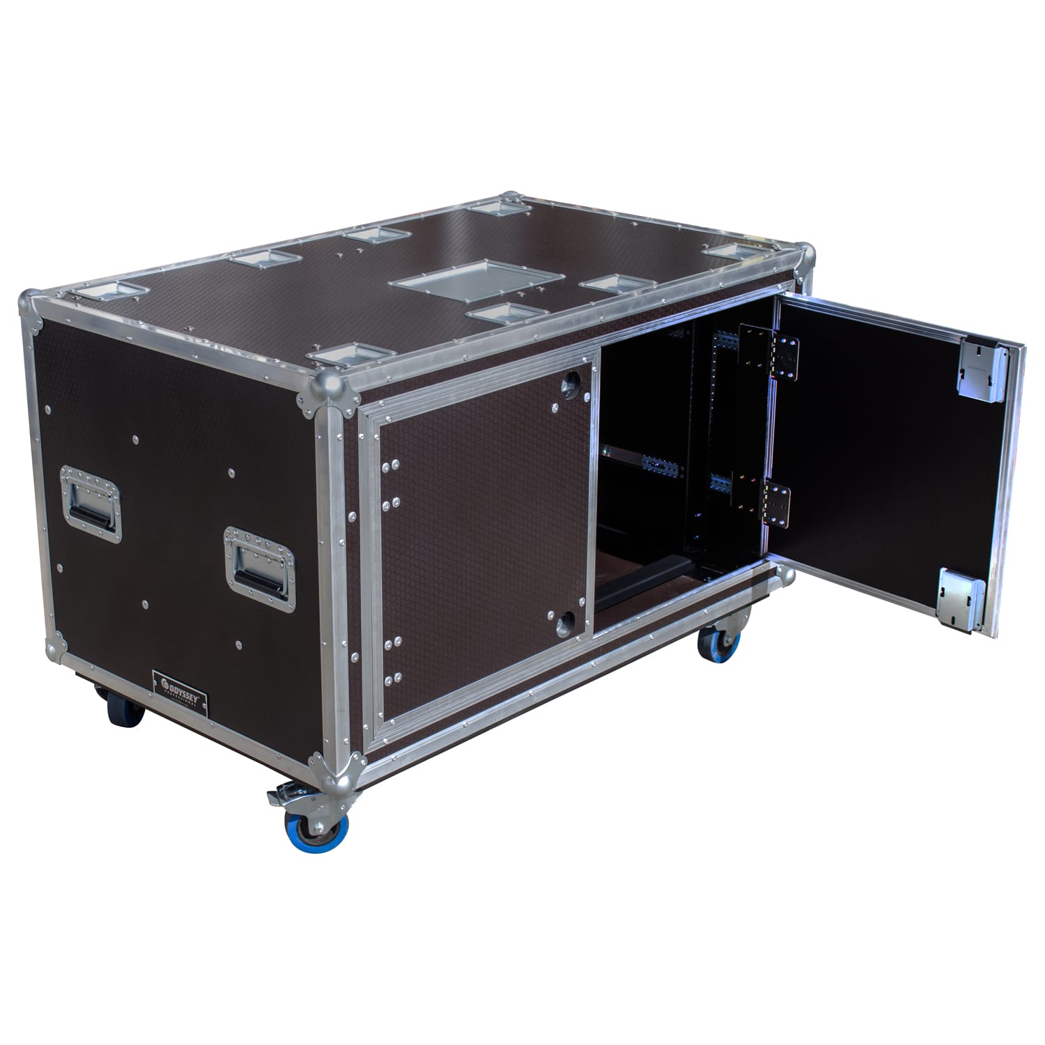 Odyssey Professional 48" x 30" x 32" Dual 12U Brown Hex Board Slam Rack with Caster Wheels - Image 3