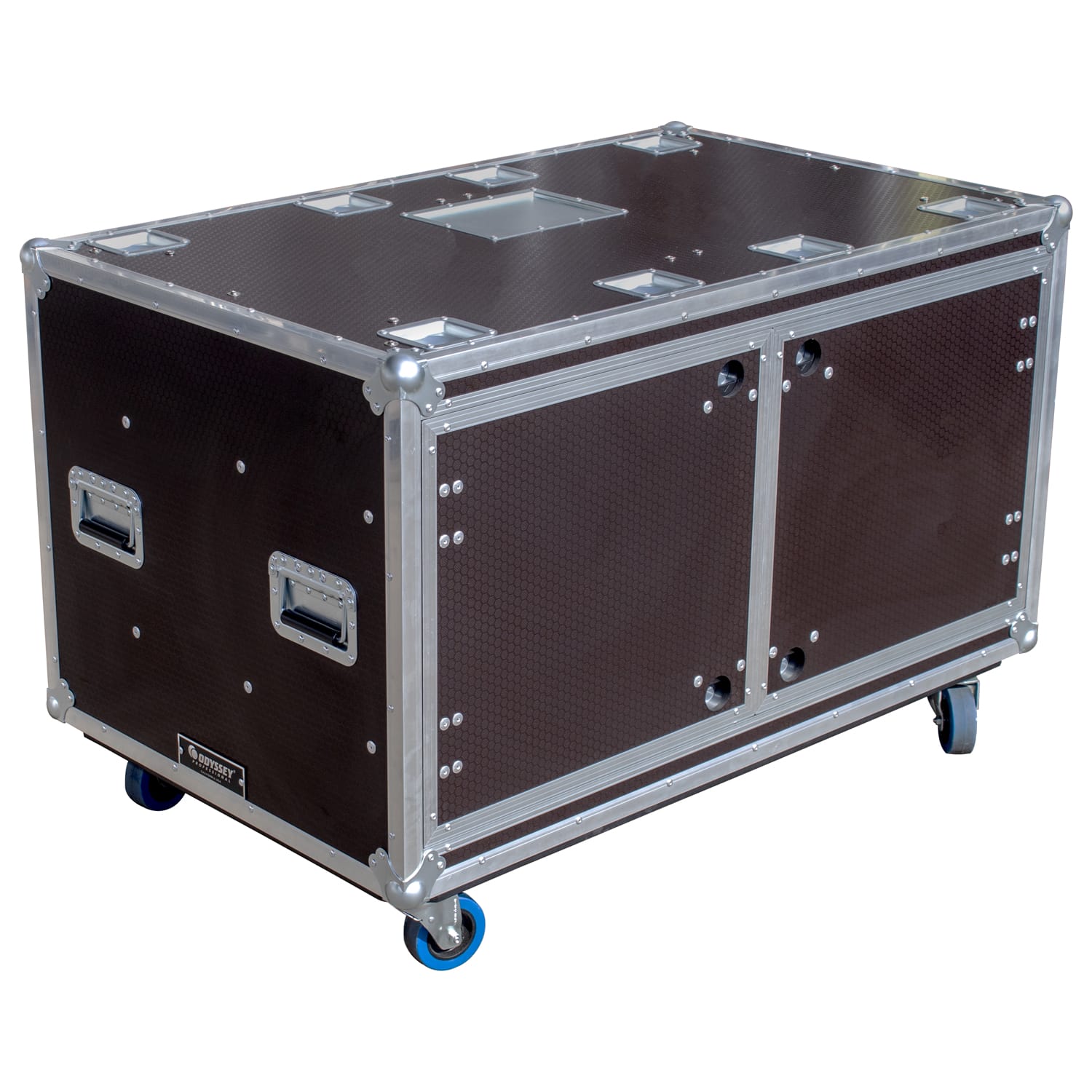 Odyssey Professional 48" x 30" x 32" Dual 12U Brown Hex Board Slam Rack with Caster Wheels - Image 5