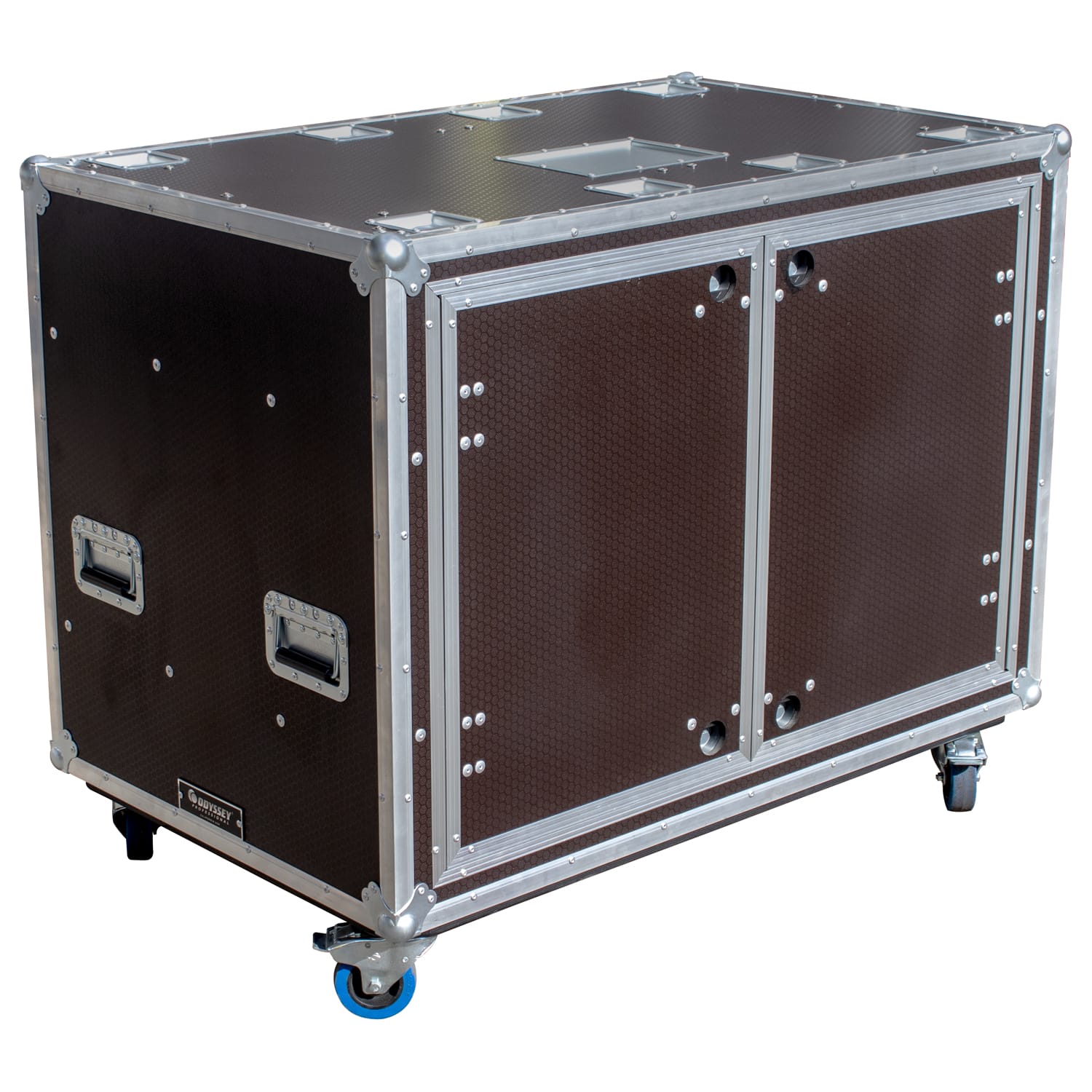 Odyssey Professional 24" x 30" x 39" Dual 16U Brown Hex Board Slam Rack with Caster Wheels - Image 2